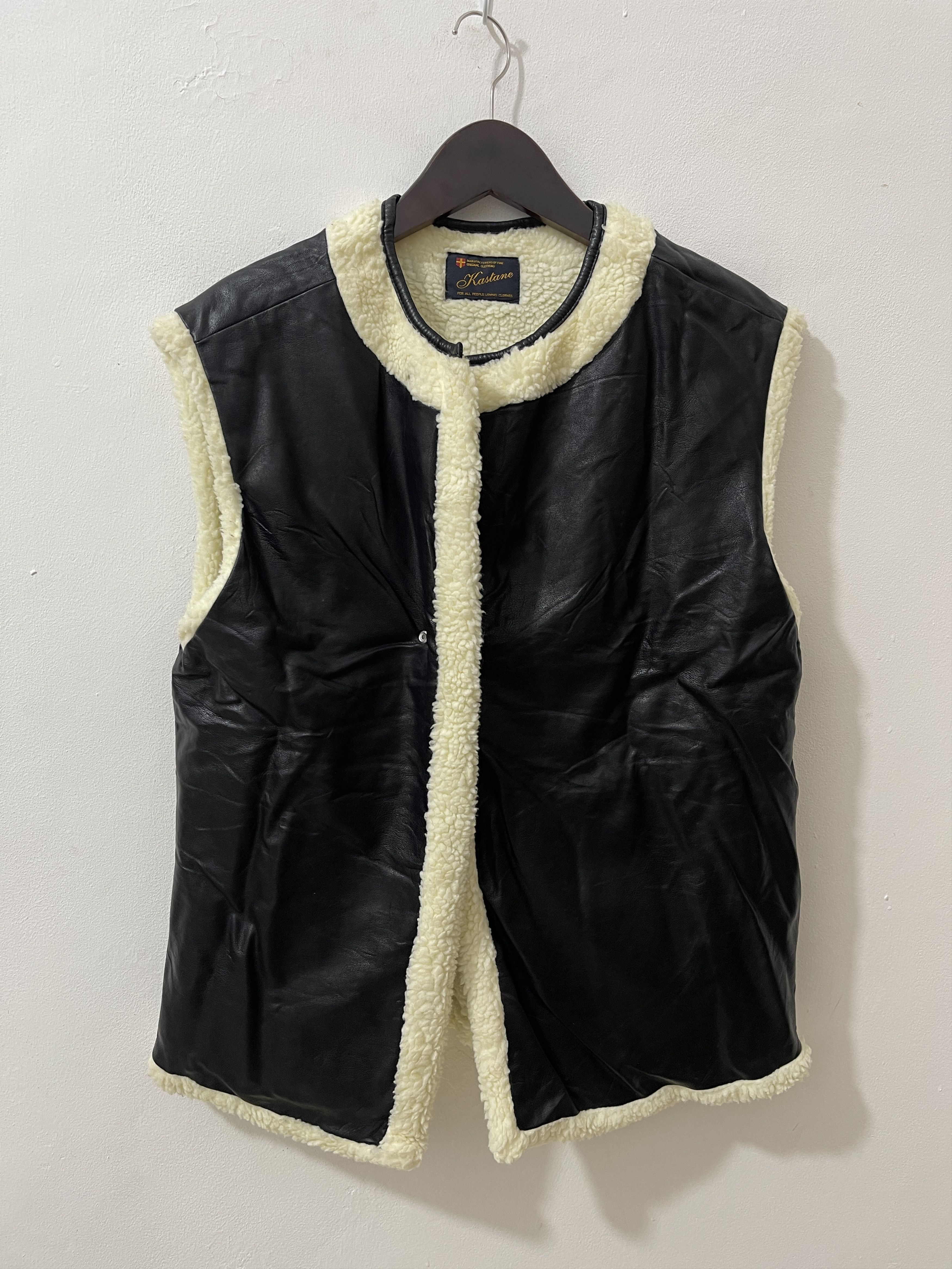Japanese Brand 2000s Kastane Japan Archive Leather Sherpa Vest Jacket Size US M / EU 48-50 / 2 - 1 Thumbnail