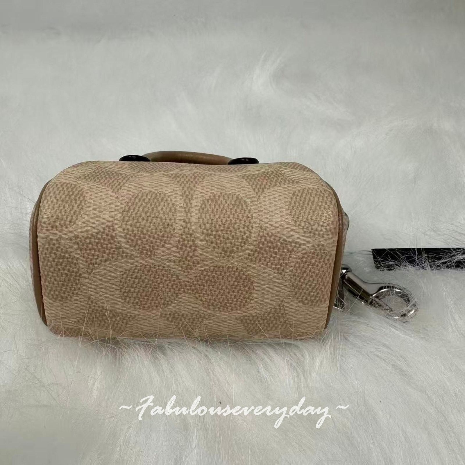 Coach Coach Mini Rowan Bag Charm Sig Canvas Silver/Sand/Taupe Size ONE SIZE - 6 Thumbnail