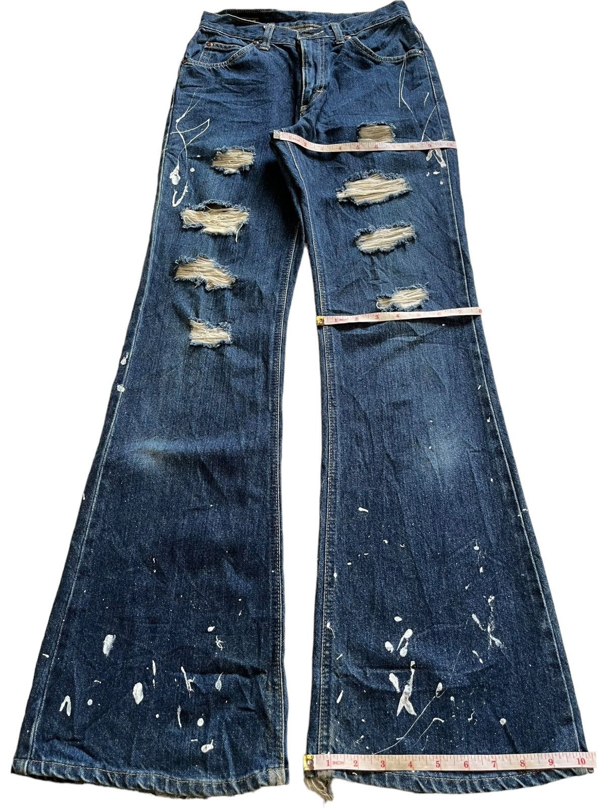Edwin × Lee Vintage Japanese Lee Sanforized Splatter Ripped Flare Jeans Size 26" / US 2 / IT 38 - 14 Thumbnail