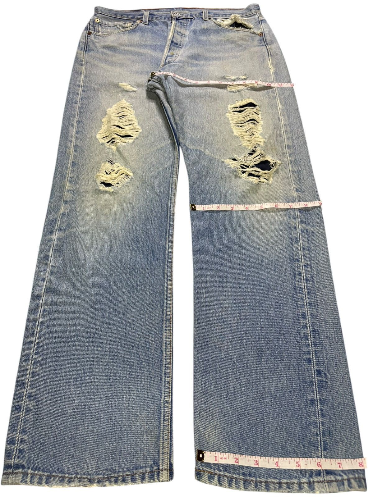 LVC × Levi's × Levi's Vintage Clothing Vintage 90s Levis 501 Mud Wash Distressed Patches Loose Jean Size US 33 - 12 Thumbnail