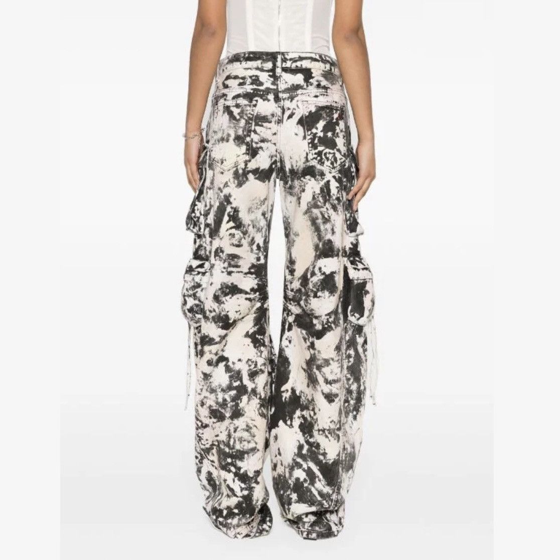 The Attico The Attico black cream abstract print wide leg cargo pants Size 27" / US 4 / IT 40 - 13 Thumbnail