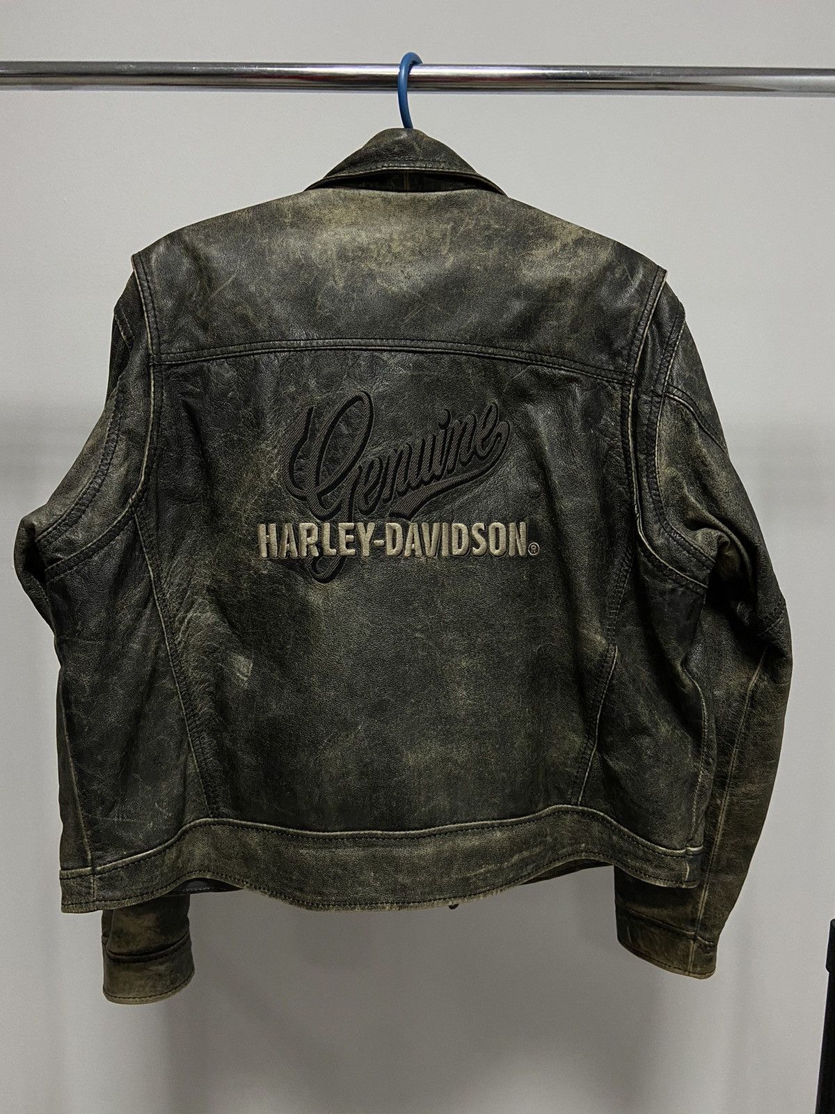 Harley Davidson × Vintage Harley Davidson genuine leather jacket racing big logo Size XXL / US 16-18 / IT 52-54 - 2 Thumbnail