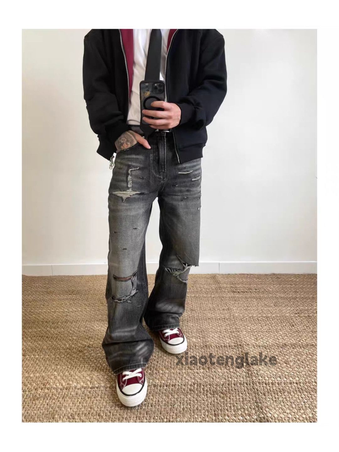 Jean Unisex washed faded loose baggy ripped damaged pants Size US 28 / EU 44 - 10 Thumbnail