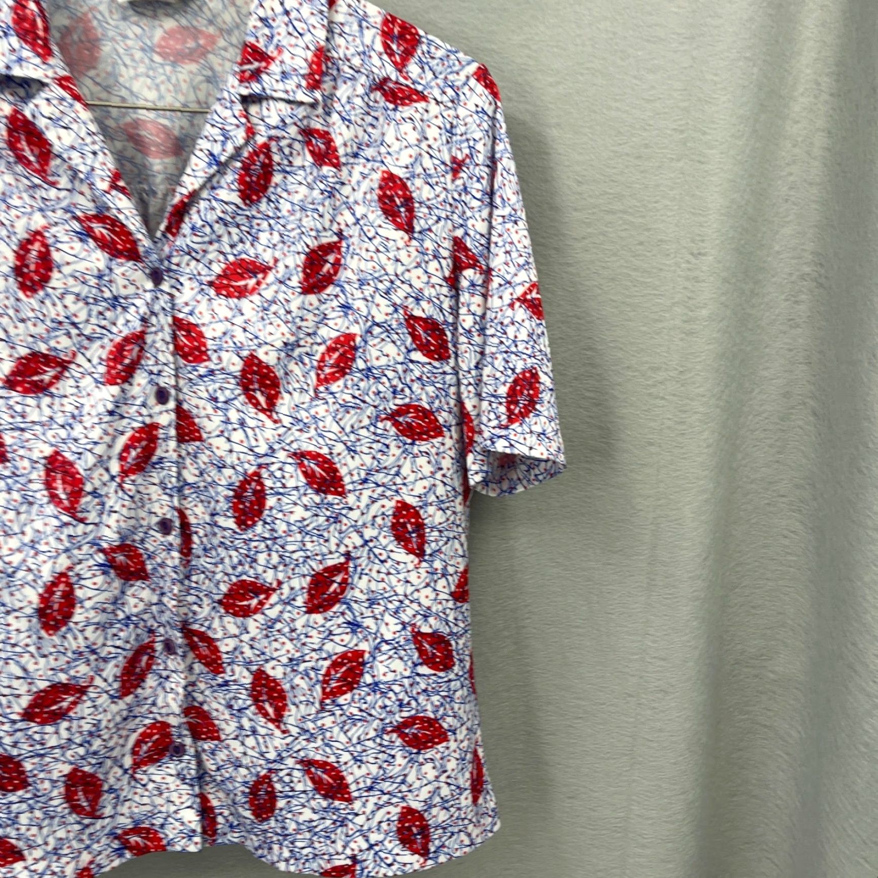 Gildan VTG Gilda of California Blouse Womens L Button Front Polyester Blue Floral Short Sleeve Collared Regular Basic 90s Theme Mens Women Size L / US 10 / IT 46 - 4 Thumbnail
