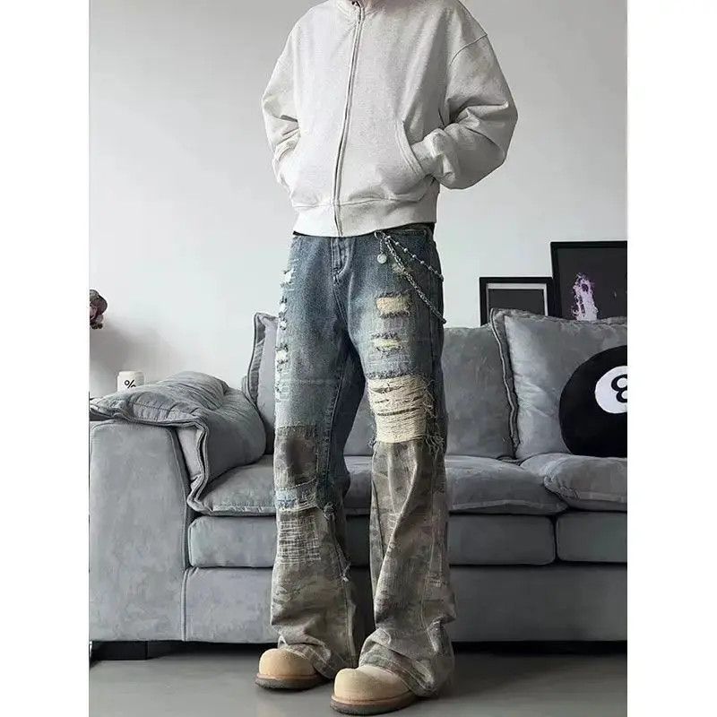 Japanese Brand Camouflage Spliced Jeans Loose Casual Wide Leg Size US 34 / EU 50 - 2 Thumbnail