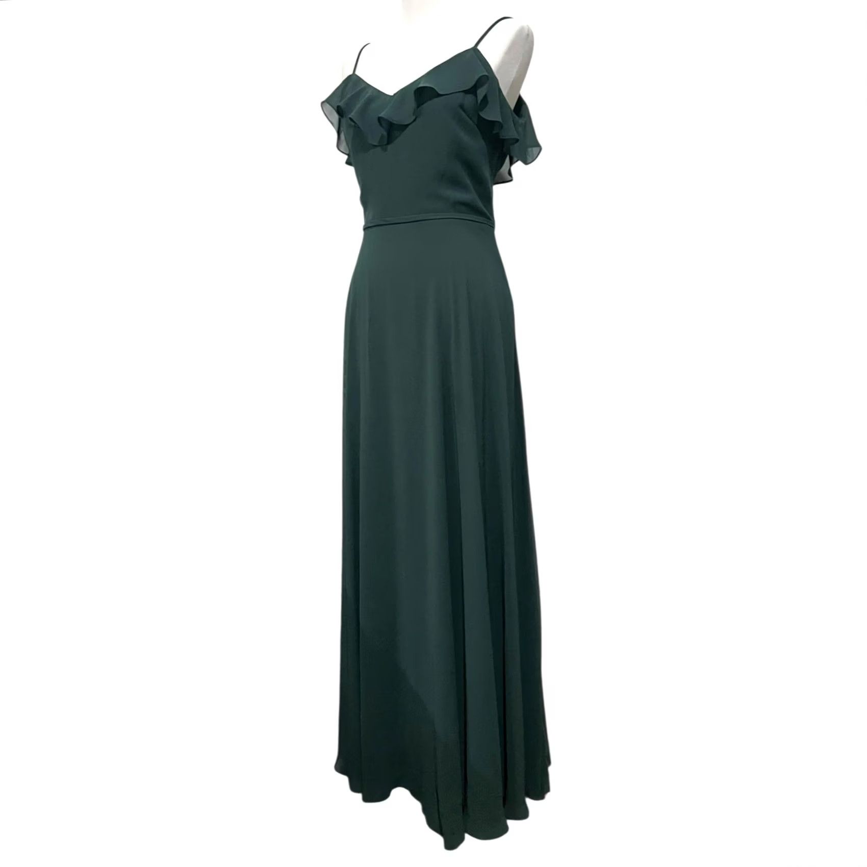 Vintage Bill Levkoff Bridesmaid Dress Dark Green Full Length Chiffon Spaghetti Strap 14 Size XL / US 12-14 / IT 48-50 - 4 Thumbnail
