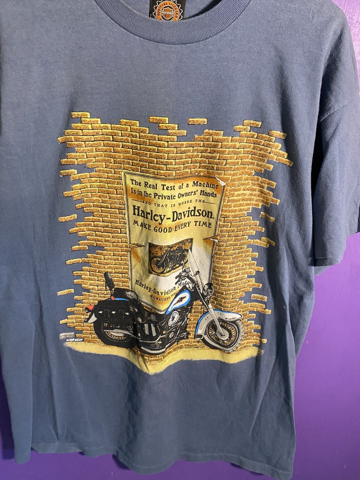 Harley Davidson × Vintage Vintage 90s Harley Davidson brick wall t-shirt Size US XL / EU 56 / 4 - 3 Thumbnail