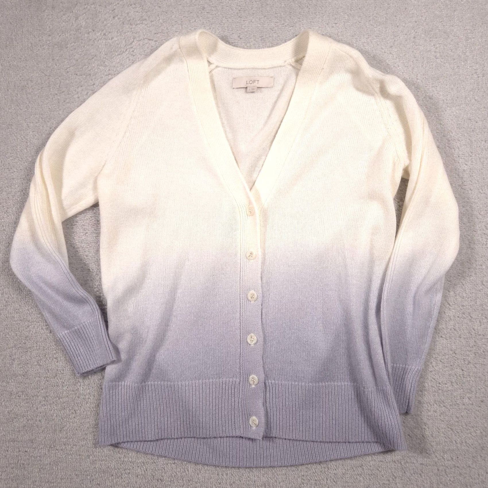 Loft LOFT Cardigan Sweater Women Large White Purple Ombre Button Front Knit Top Cardigan Size L / US 10 / IT 46 - 2 Thumbnail