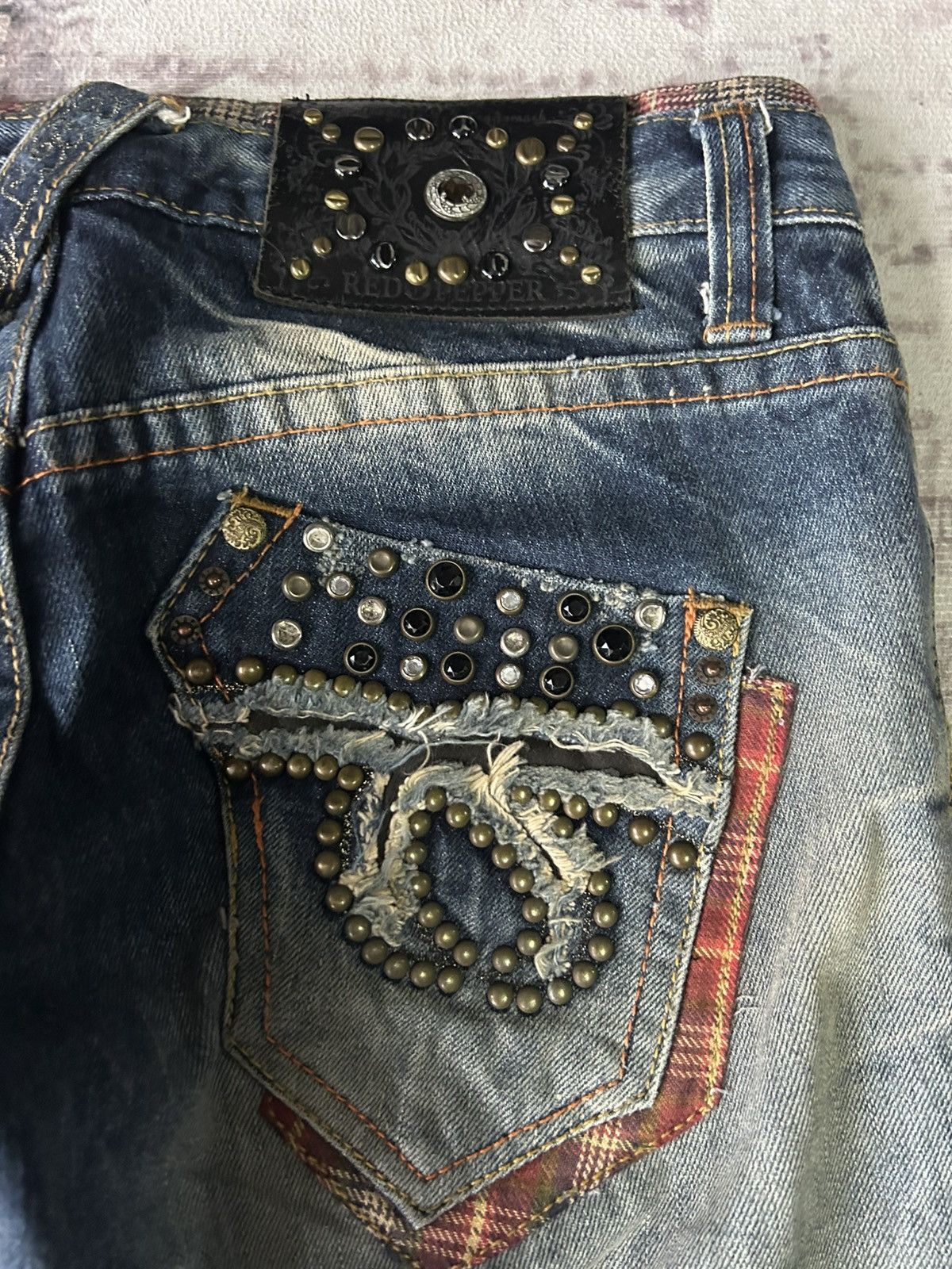 Ed Hardy Red Pepper Flared Punk Skull Jeans Size 29" - 7 Thumbnail