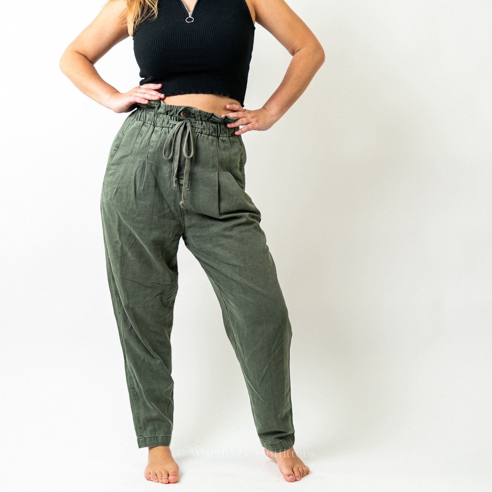 Free People Free People Sugar Kelp Green High Rise Paper Bag Pants Size 28" / US 6 / IT 42 - 4 Thumbnail
