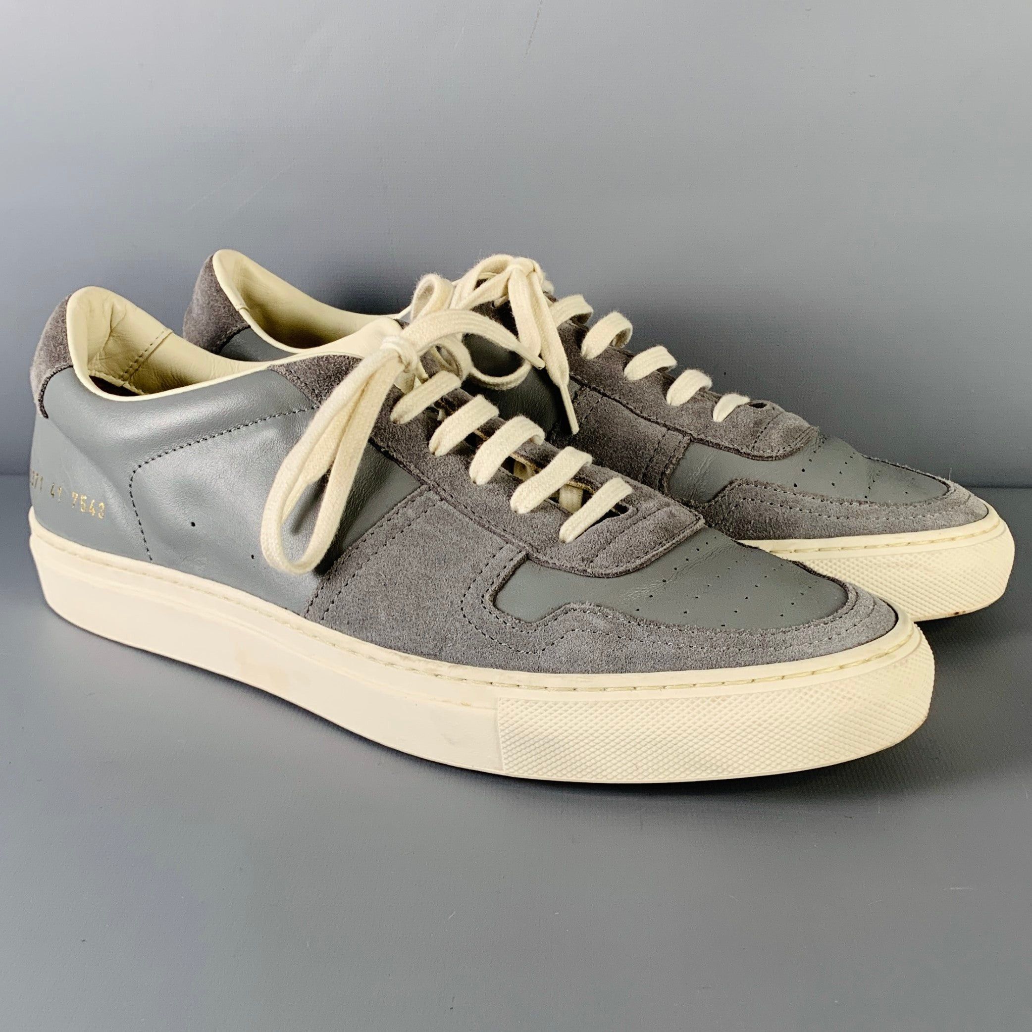 image of Common Projects Grey White Leather Suede Low Rise Sneakers, Men's (Size 8)