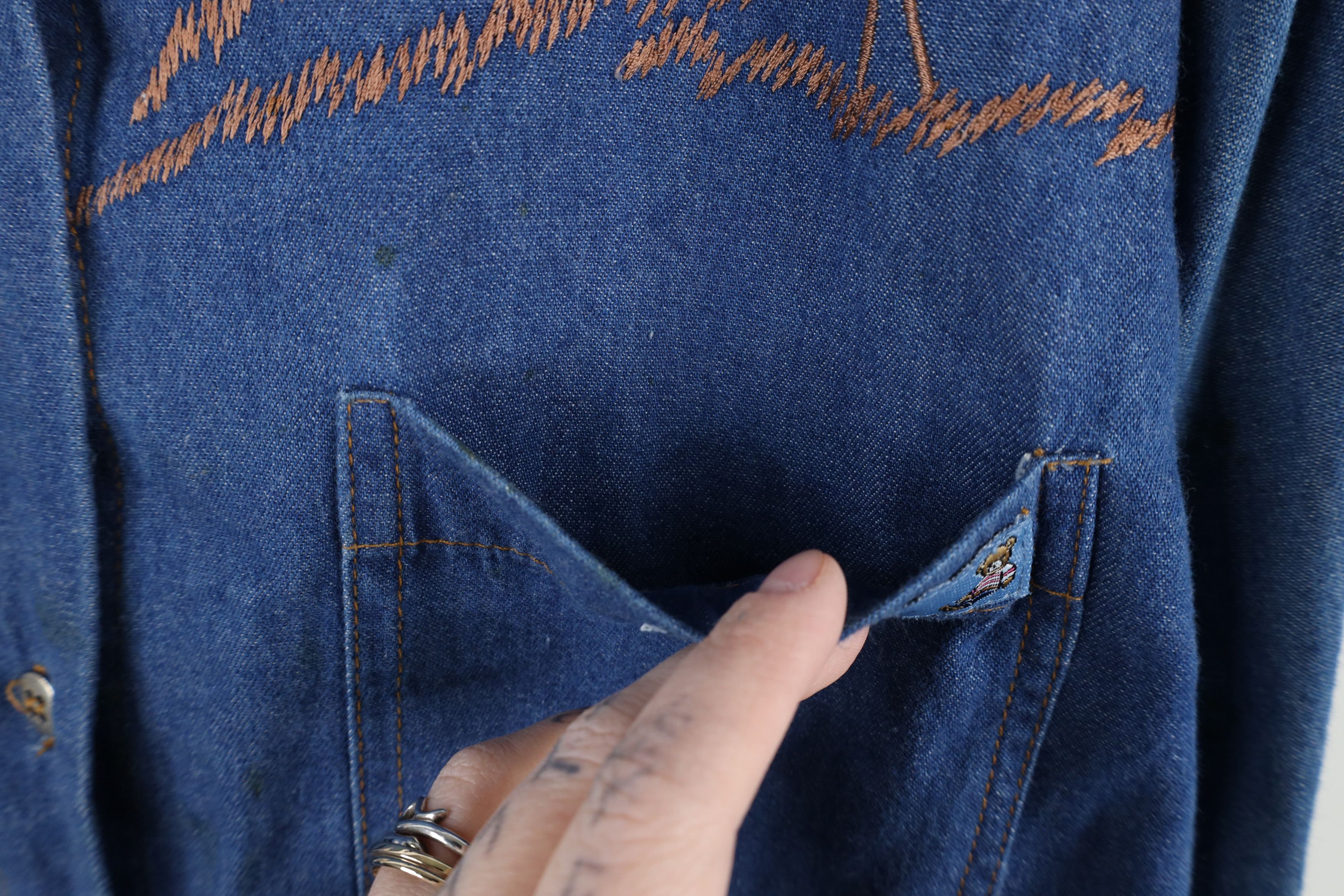 Vintage Vintage 90s Streetwear Teddy Bear Denim Jean Button Shirt Size M / US 6-8 / IT 42-44 - 6 Thumbnail