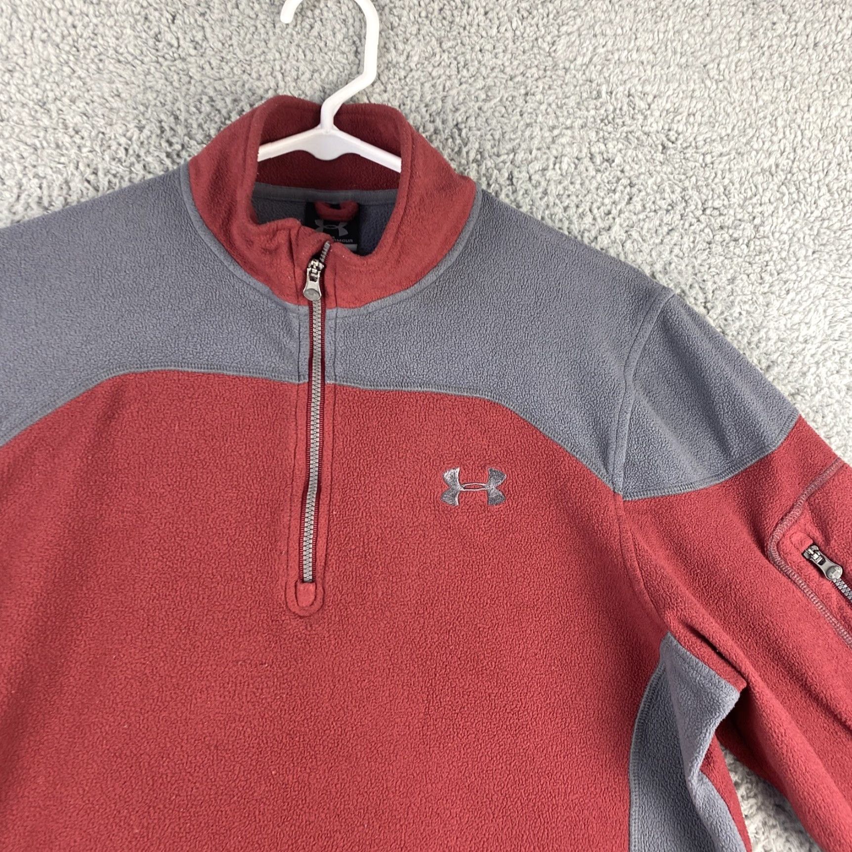 Under Armour VINTAGE? No — Under Armour Mens Pullover Jacket 1/4 Zip Fleece Red Gray 43-1 M Red Mens Jacket 44 Chest Sports Logo Size US M / EU 48-50 / 2 - 2 Thumbnail