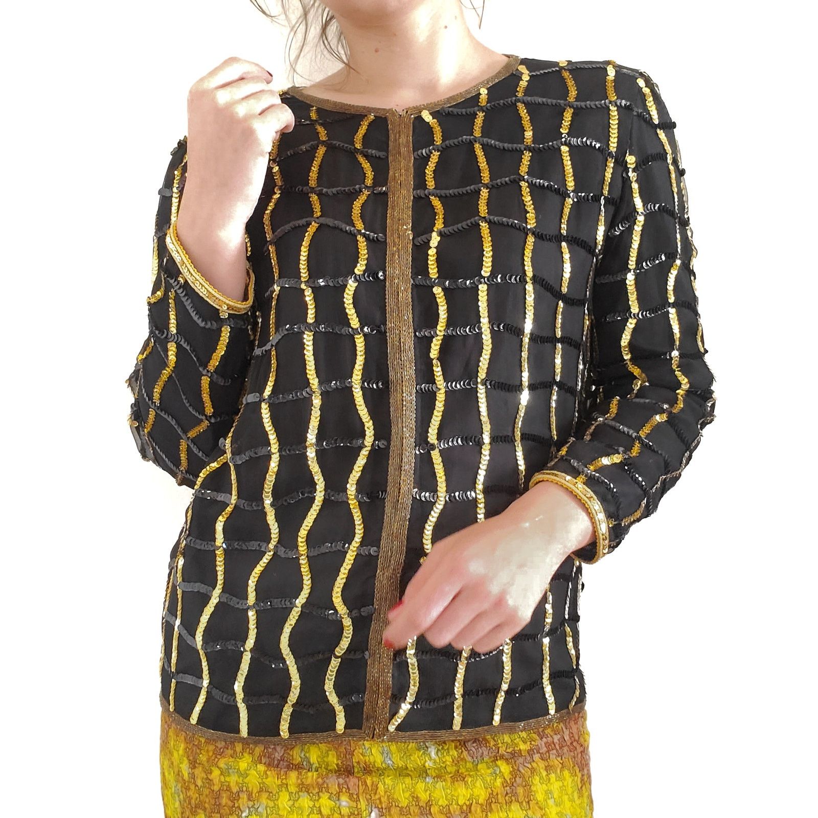 Other Vintage Sheer Silk Sequin Jacket Gold and Black S Size S / US 4 / IT 40 - 1 Thumbnail