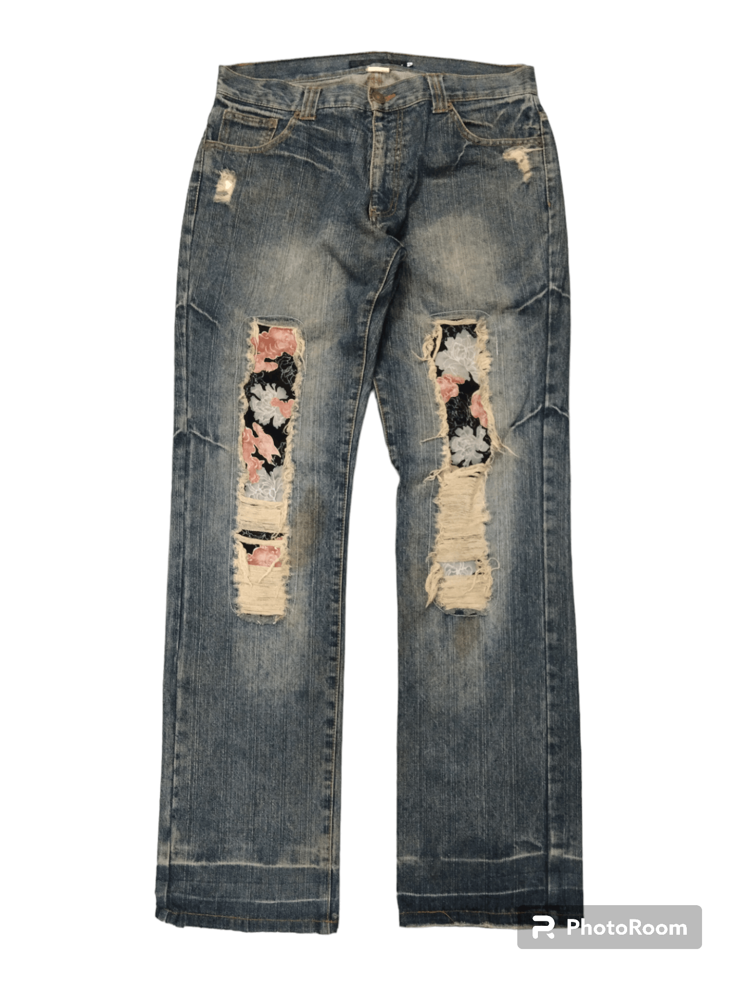 Japanese Brand SICK RIPED PACTHWORK FLOWER JUDE BLOOM DENIM PANTS Size US 33 - 1 Thumbnail