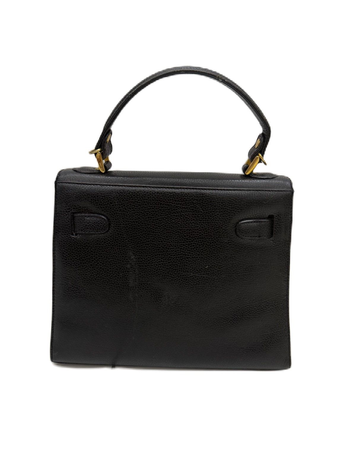 Genuine Leather Vintage Birkin Bag Top Handle Black Structured Satchel Gold Size ONE SIZE - 2 Thumbnail