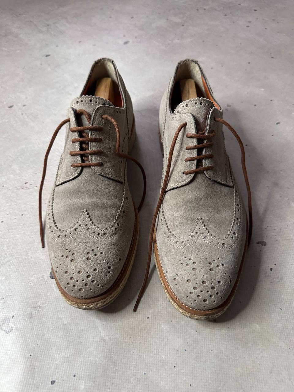 Santoni Santoni Suede Brogue Shoes Light Grey Size 7.5 Made in Italy Size US 8.5 / EU 41-42 - 2 Thumbnail