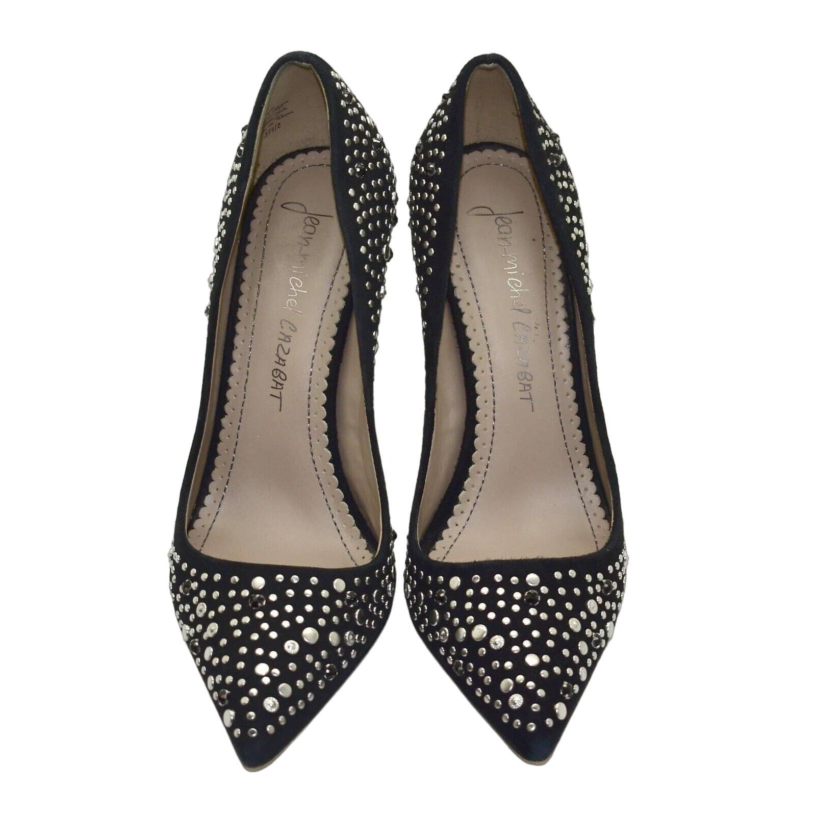 CAZABAT B0 JEAN MICHEL CAZABAT Elle Black Suede Crystal Heels 37.5 Size US 7.5 / IT 37.5 - 4 Thumbnail