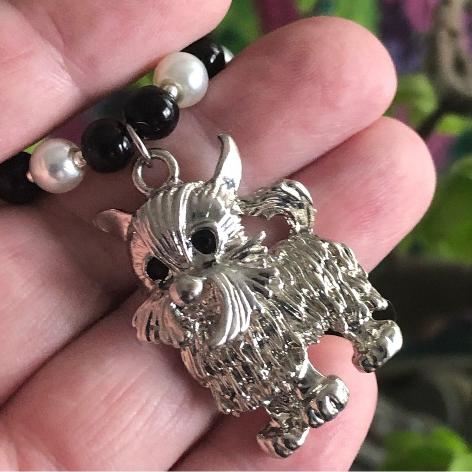Handmade Handcrafted repurpose scotty dog pendant Pearl necklace Size ONE SIZE - 2 Thumbnail