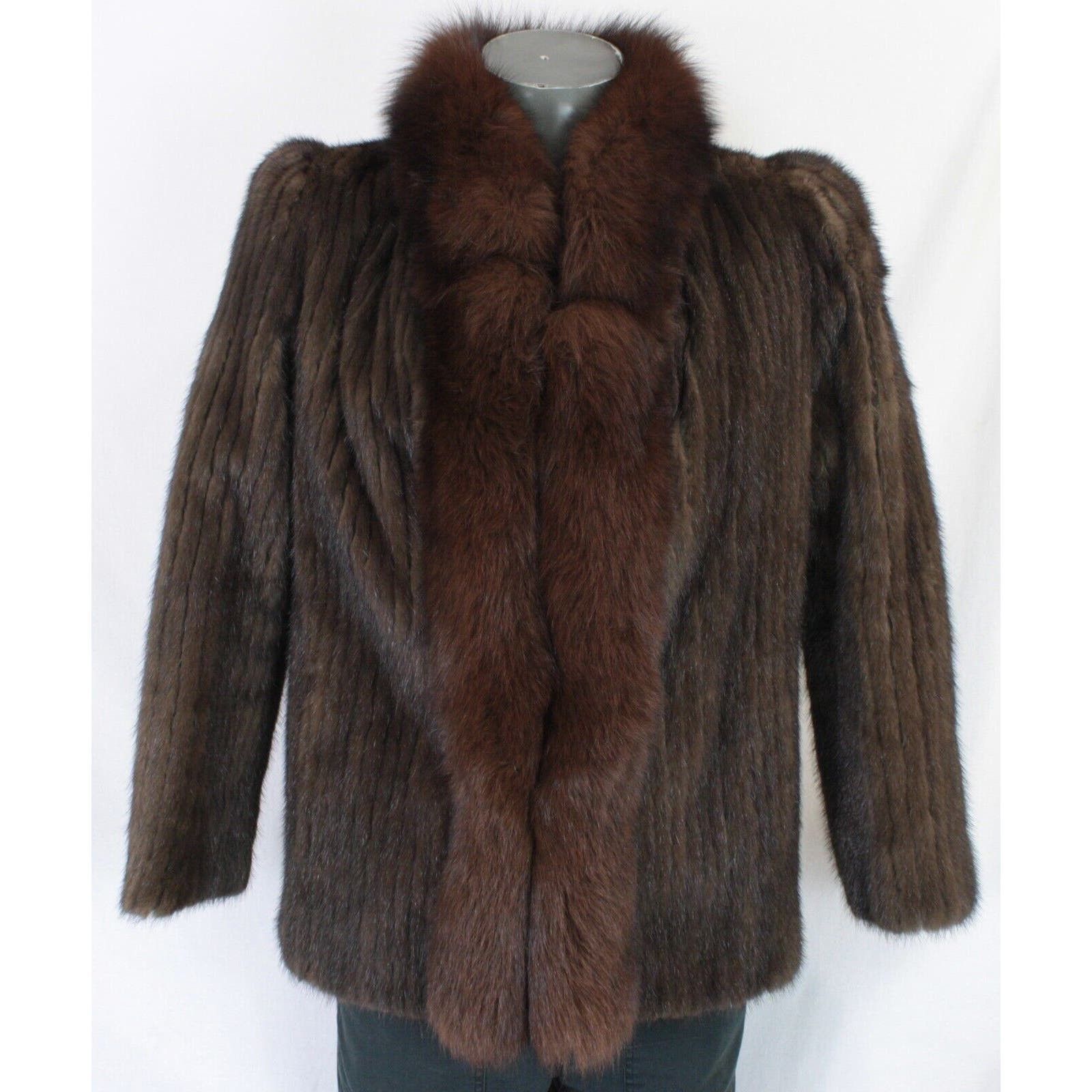 image of Vintage Natural Mahogany Mink Dyed Brown Fox Trim Fur Coat, Women's (Size Small)