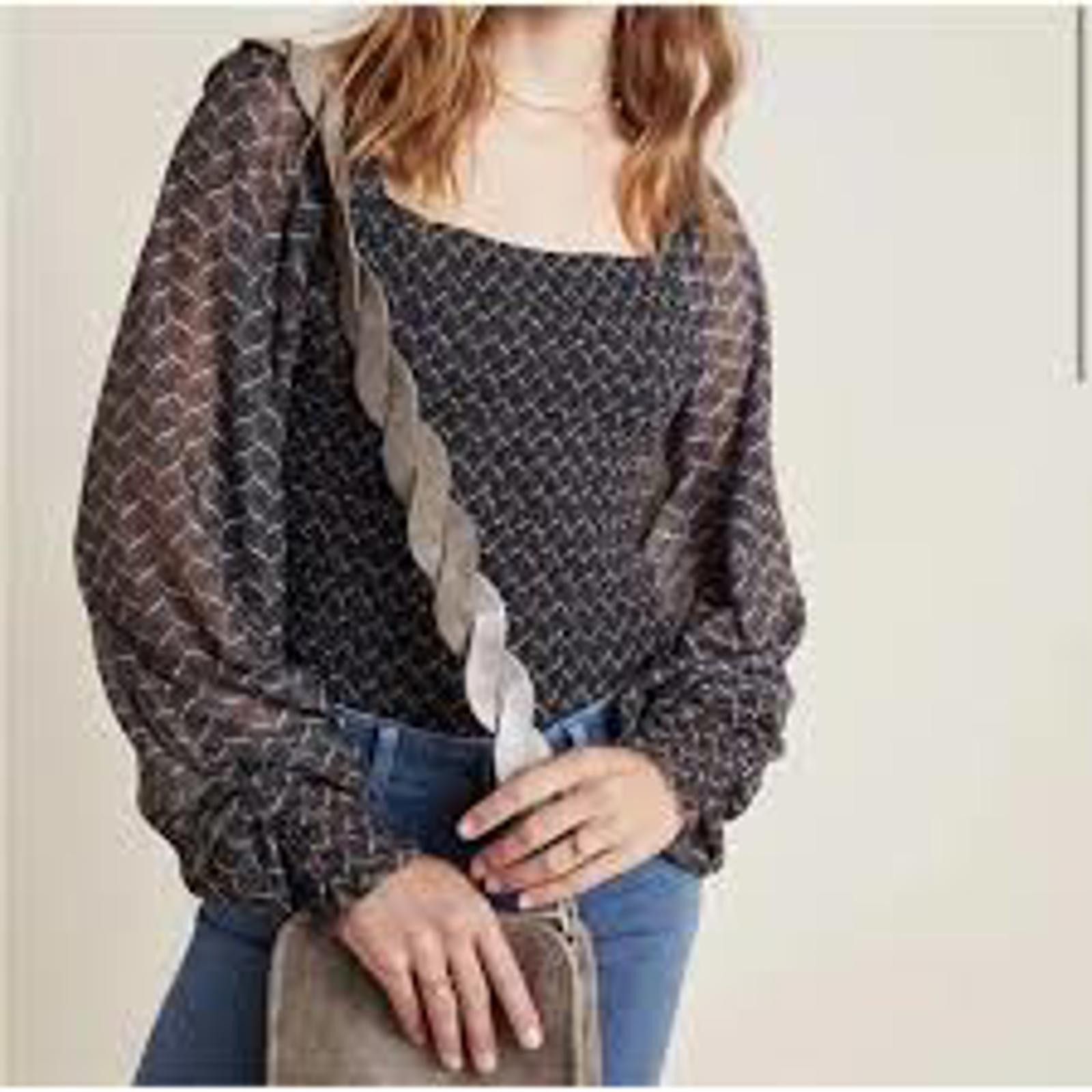 Designer Sheer Sleeve Patterned Blouse by Anthropologie Size L / US 10 / IT 46 - 8 Thumbnail