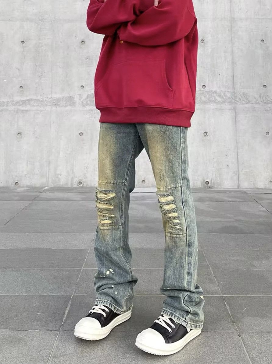 Jean × Vintage Streetwear Design Skinny Ripped Straight Hole Jeans y2k Size US 29 - 4 Thumbnail
