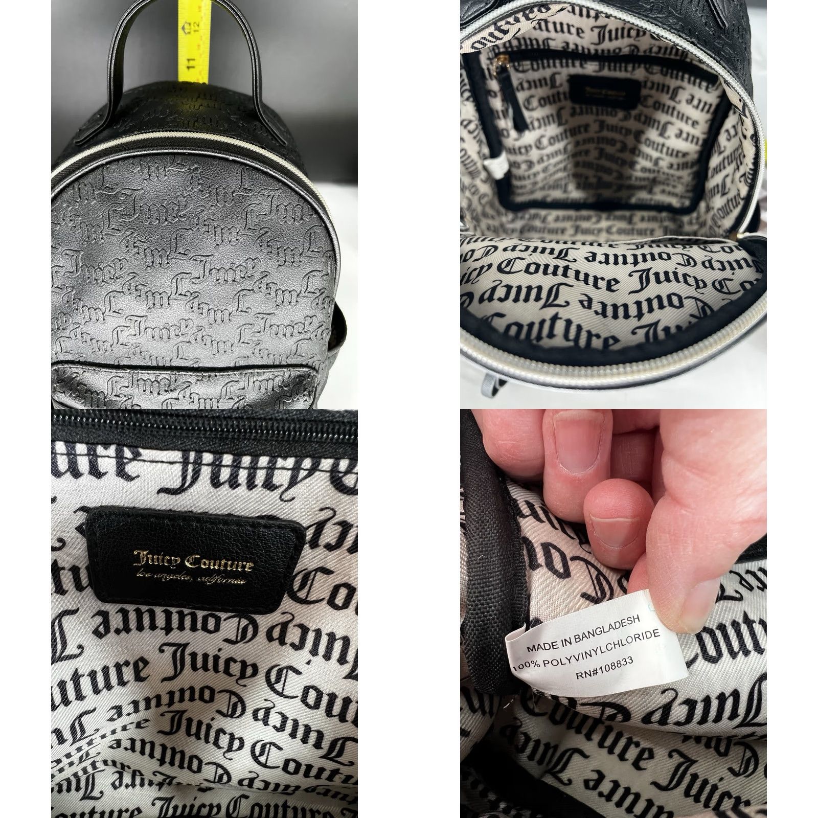 Juicy Couture Juicy Couture Black Leather Backpack Purse Logo Pattern Medium Casual Travel Zip Closure Womens Size ONE SIZE - 9 Thumbnail