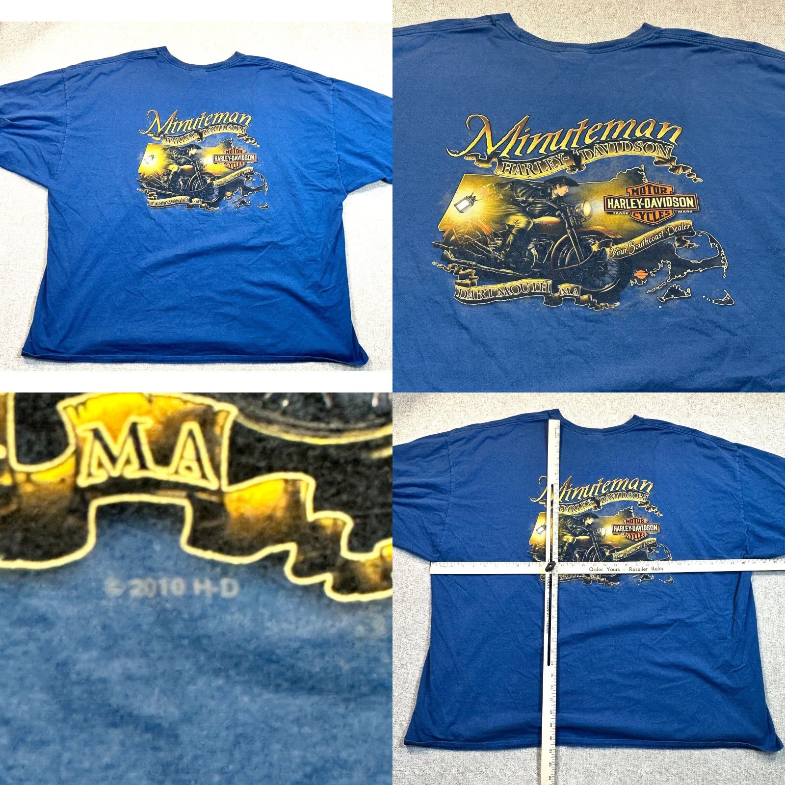 Harley Davidson Harley-Davidson 5XL Blue Double-Sided Minuteman Dartmouth Motorcycle Mens T-Shirt 2016 Size US XXL / EU 58 / 5 - 8 Thumbnail