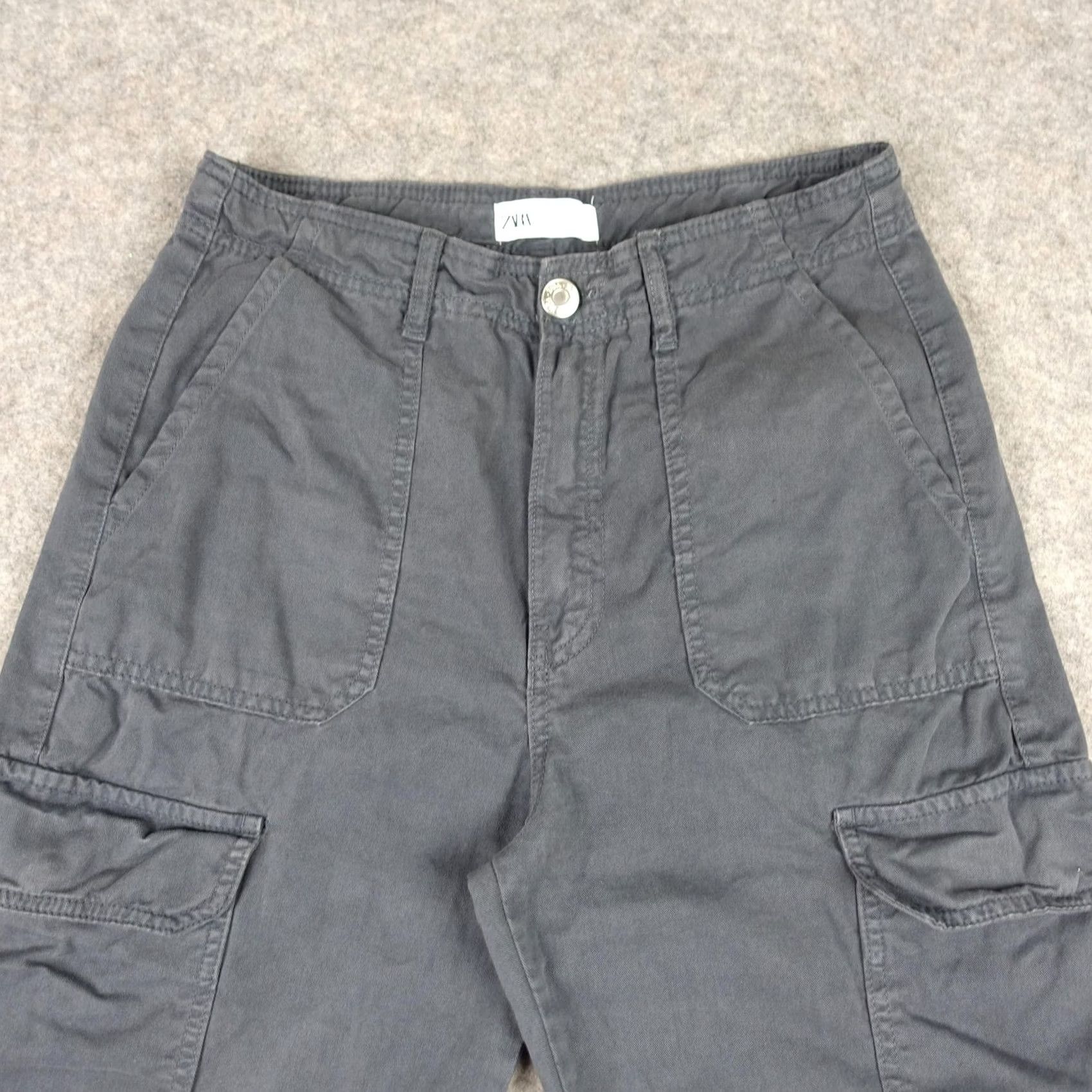 Zara Zara Cargo Pants Womens 6 Gray Cotton Twill Cargo Pockets Straight Leg Casual Size 28" / US 6 / IT 42 - 2 Thumbnail