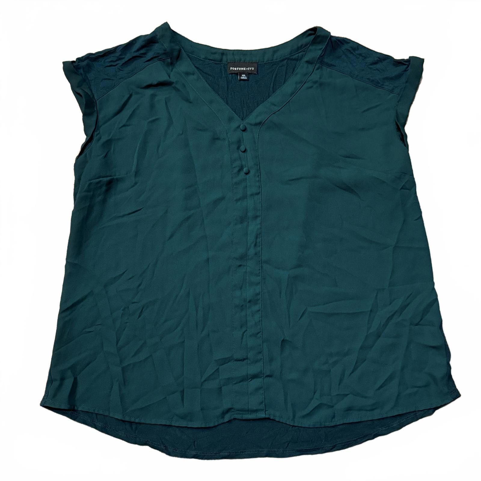 Designer Fortune + Ivy covered-button mixed-media teal blouse – XXL Size XXL / US 16-18 / IT 52-54 - 1 Thumbnail