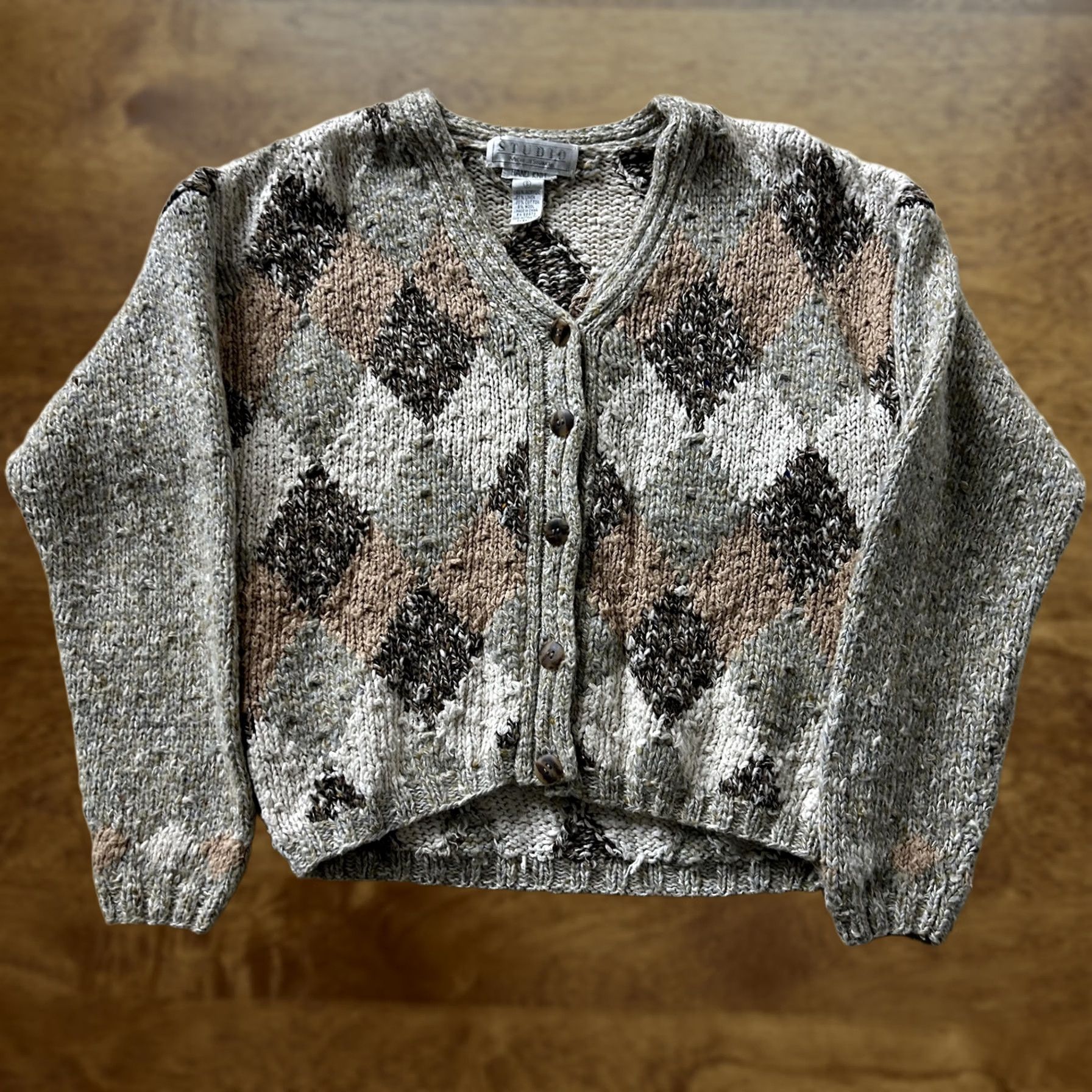 Vintage VINTAGE Michelle Stuart Cardigan Sweater Womens Small V Neck Argyle Hand Knit Size S / US 4 / IT 40 - 1 Thumbnail