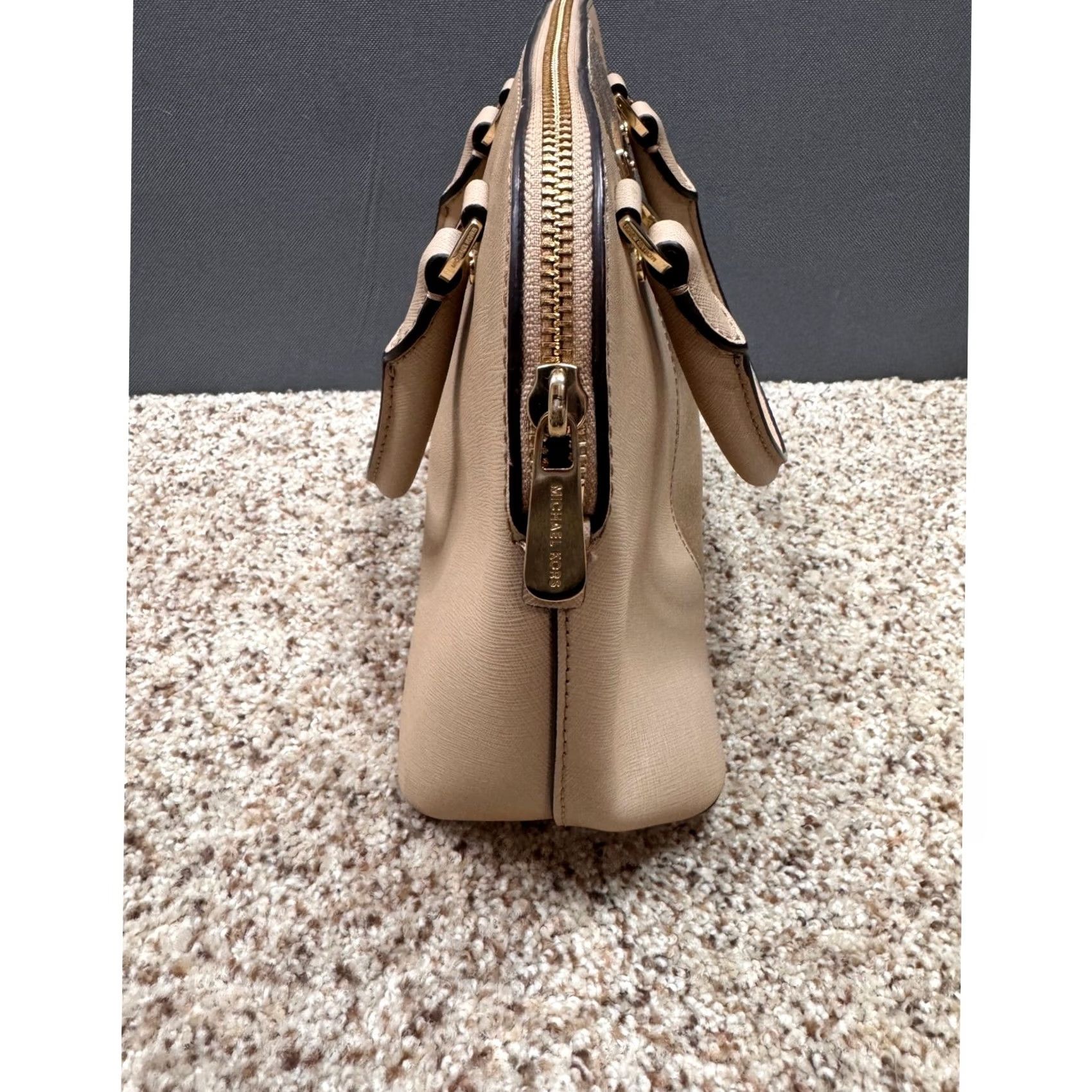 Michael Kors Michael Kors Satchel Womens Beige Gold Saffiano Leather Dome Bag Small Size ONE SIZE - 5 Thumbnail