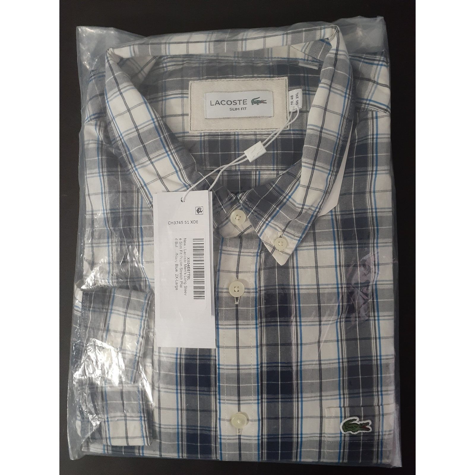 Lacoste Lacoste Men's Long Sleeve Slim Stretch Plaid Shirt Blue 2XL Size US XXL / EU 58 / 5 - 2 Thumbnail