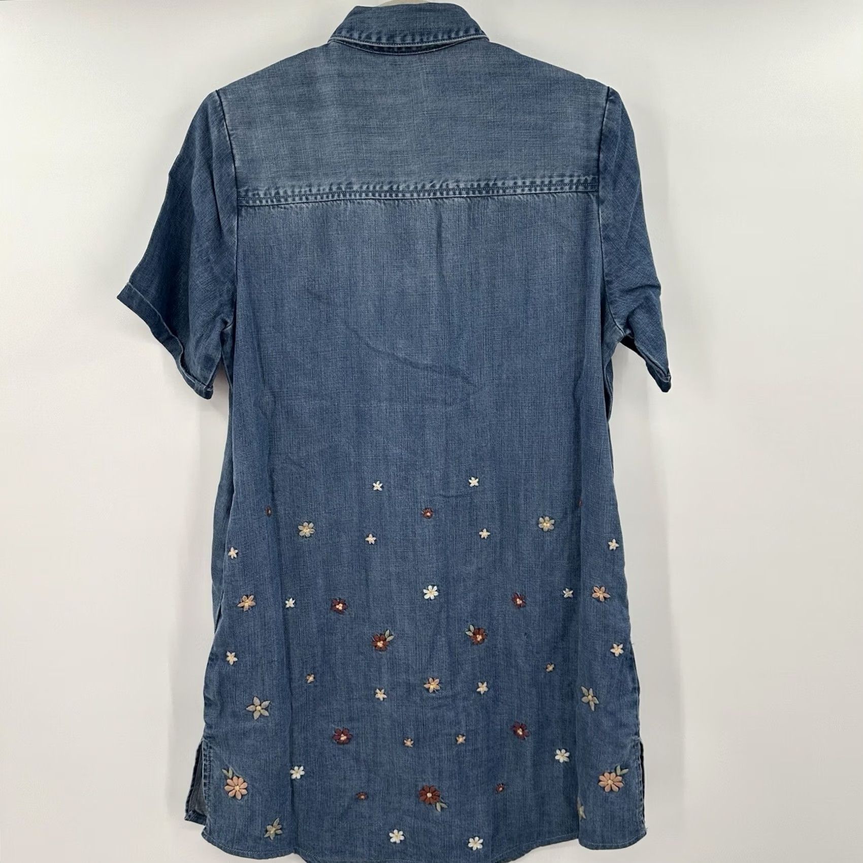 Vintage VINTAGE Driftwood Floral Embroidered Denim Shirt Dress Blue Short Sleeve XS Womens Dress Size XS / US 0-2 / IT 36-38 - 4 Thumbnail