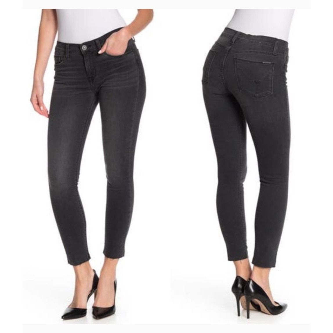 Hudson Hudson Natalie Super Skinny Mid Rise Raw Hem Jeans Black Str Size 29" - 3 Thumbnail