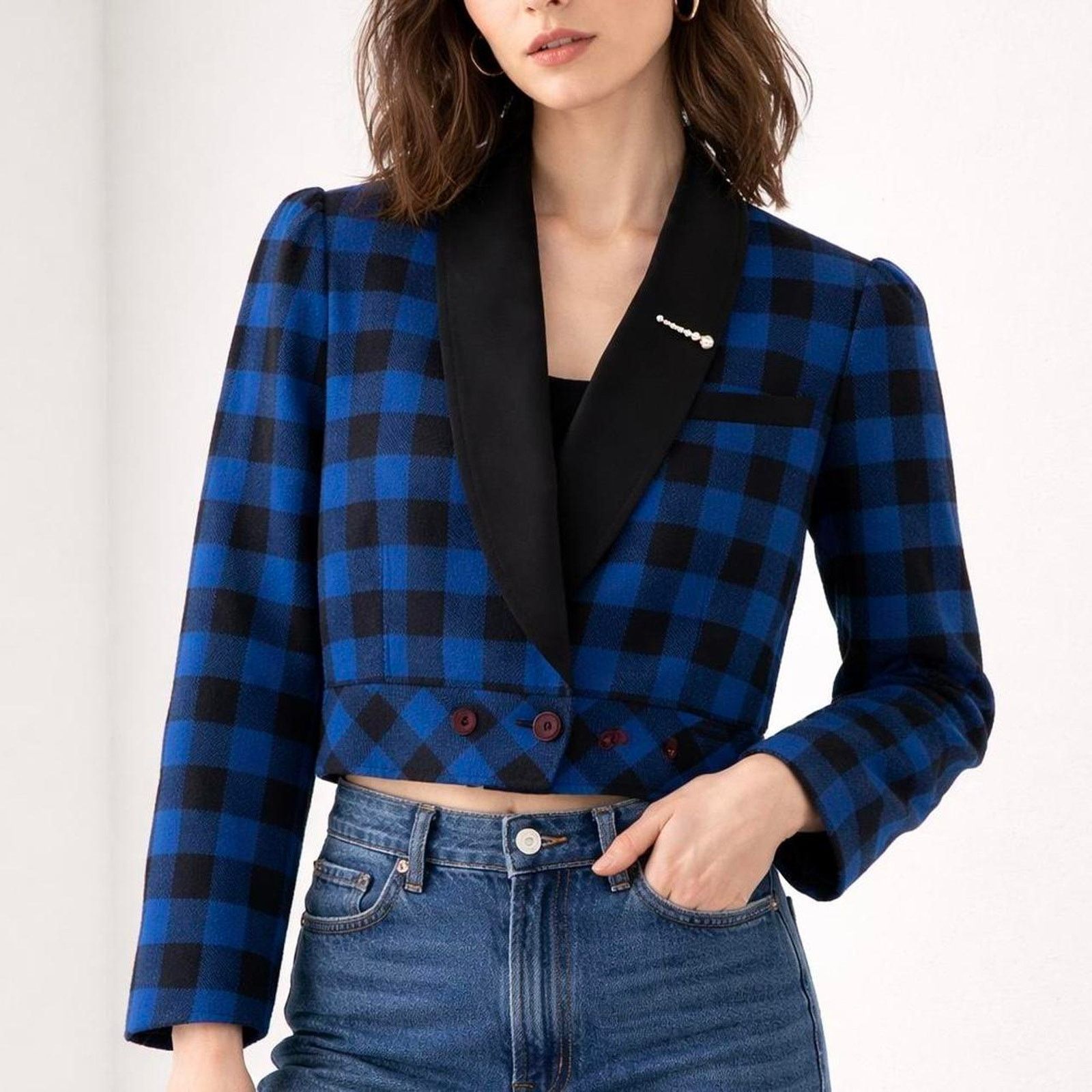 Other Vintage Y2K Preppy Plaid Cropped Blazer gossip Girl Clueless Size M / US 6-8 / IT 42-44 - 2 Thumbnail