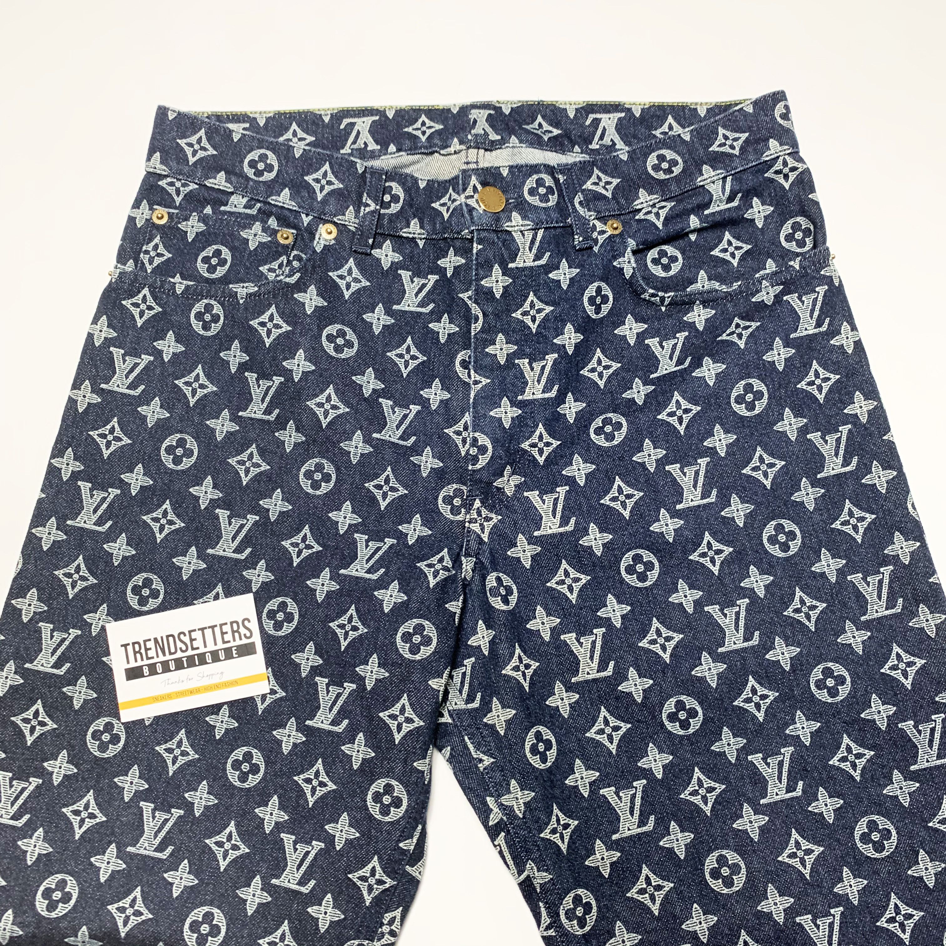 image of Louis Vuitton X Kim Jones W 32 Mens Monogram Denim Jeans S M in Blue