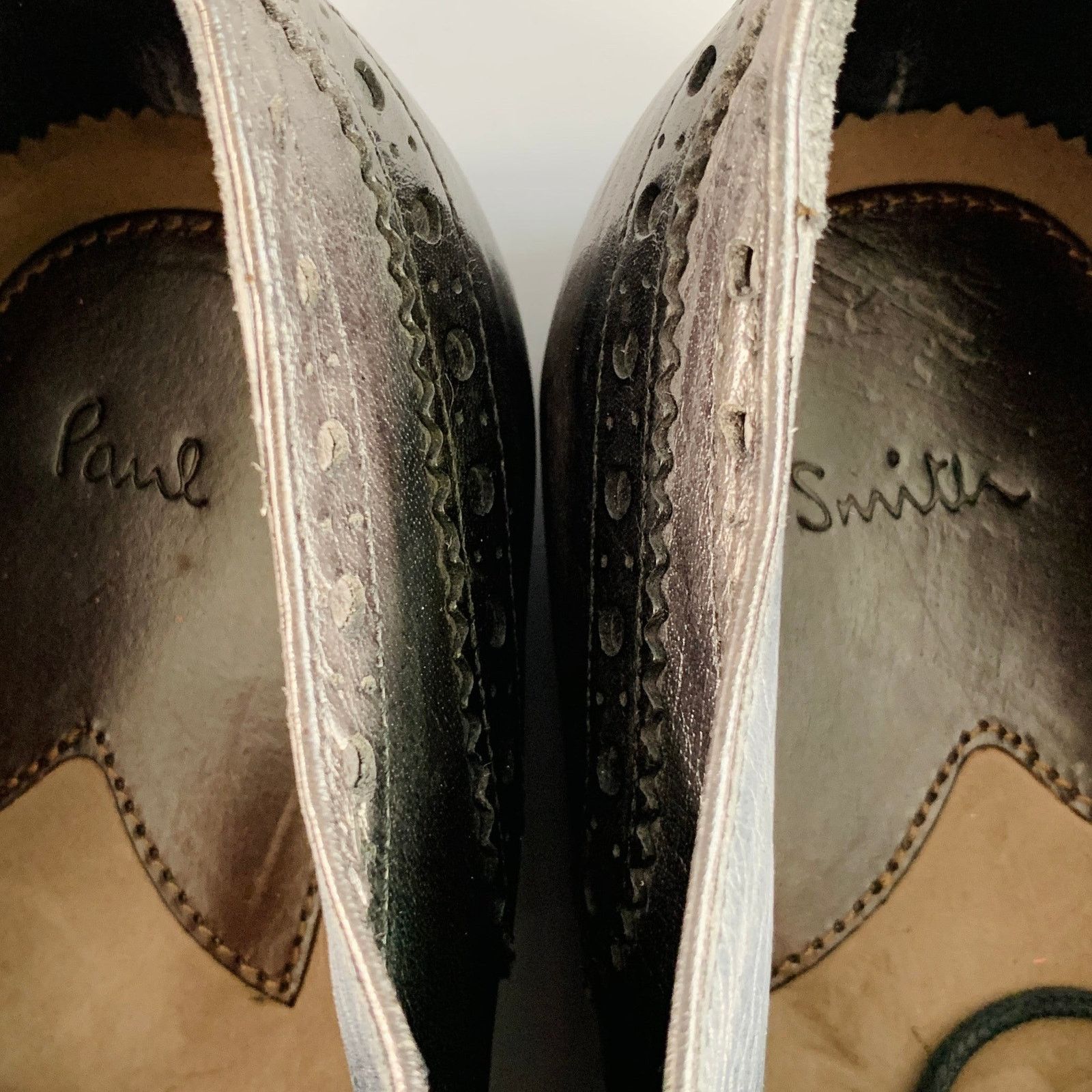 Paul Smith 10.5 Black Distressed Leather Wingtip Lace-Up Shoes Size US 10.5 / EU 43-44 - 7 Thumbnail