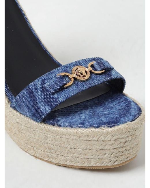 Versace o1s22i1n1024 Denim Barocco Wedge Sandals in Blue Size US 7 / IT 37 - 4 Thumbnail