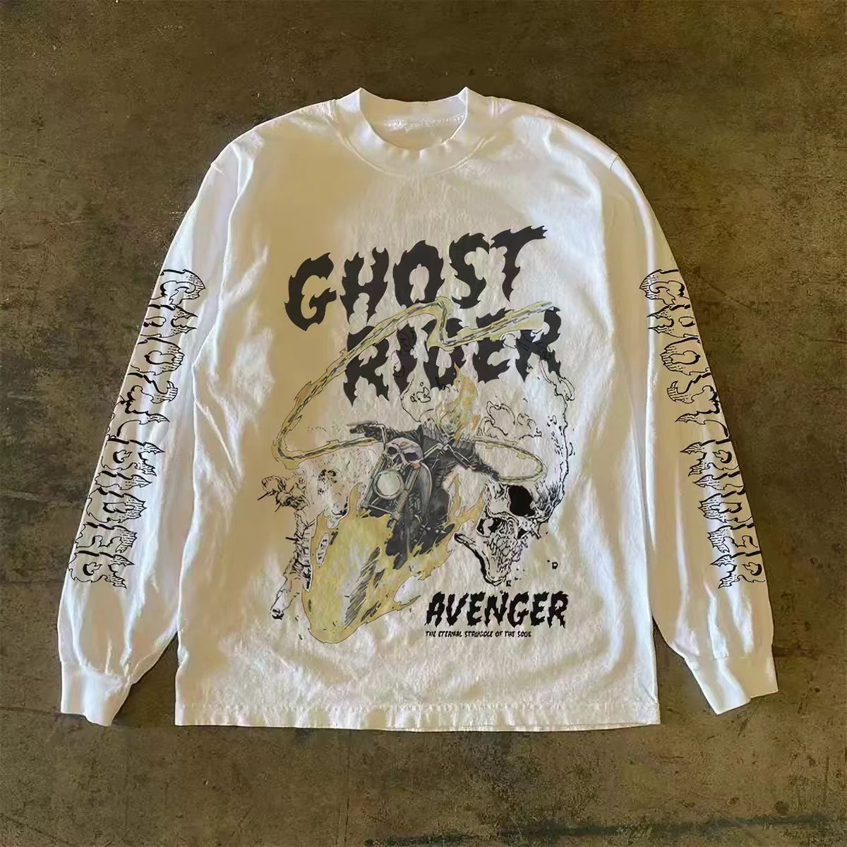 Vintage White retro ghost print long-sleeved t-shirt Size US M / EU 48-50 / 2 - 1 Thumbnail