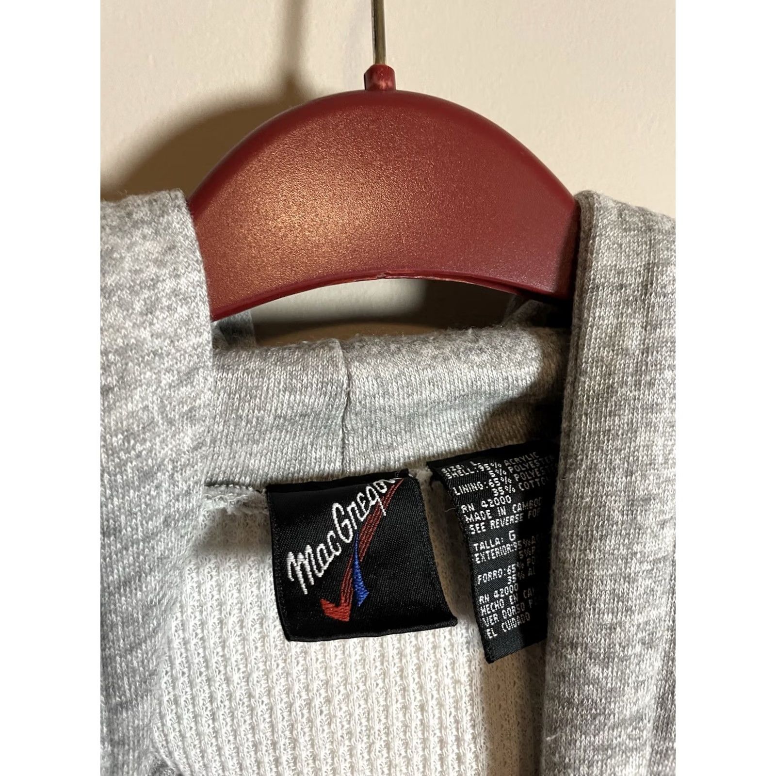 McGregor VINTAGE MacGregor Hoodie Mens L Gray Thermal Knit Full Zip Waist Length 25" Pit to Pit 21" (G6) Size US L / EU 52-54 / 3 - 3 Thumbnail