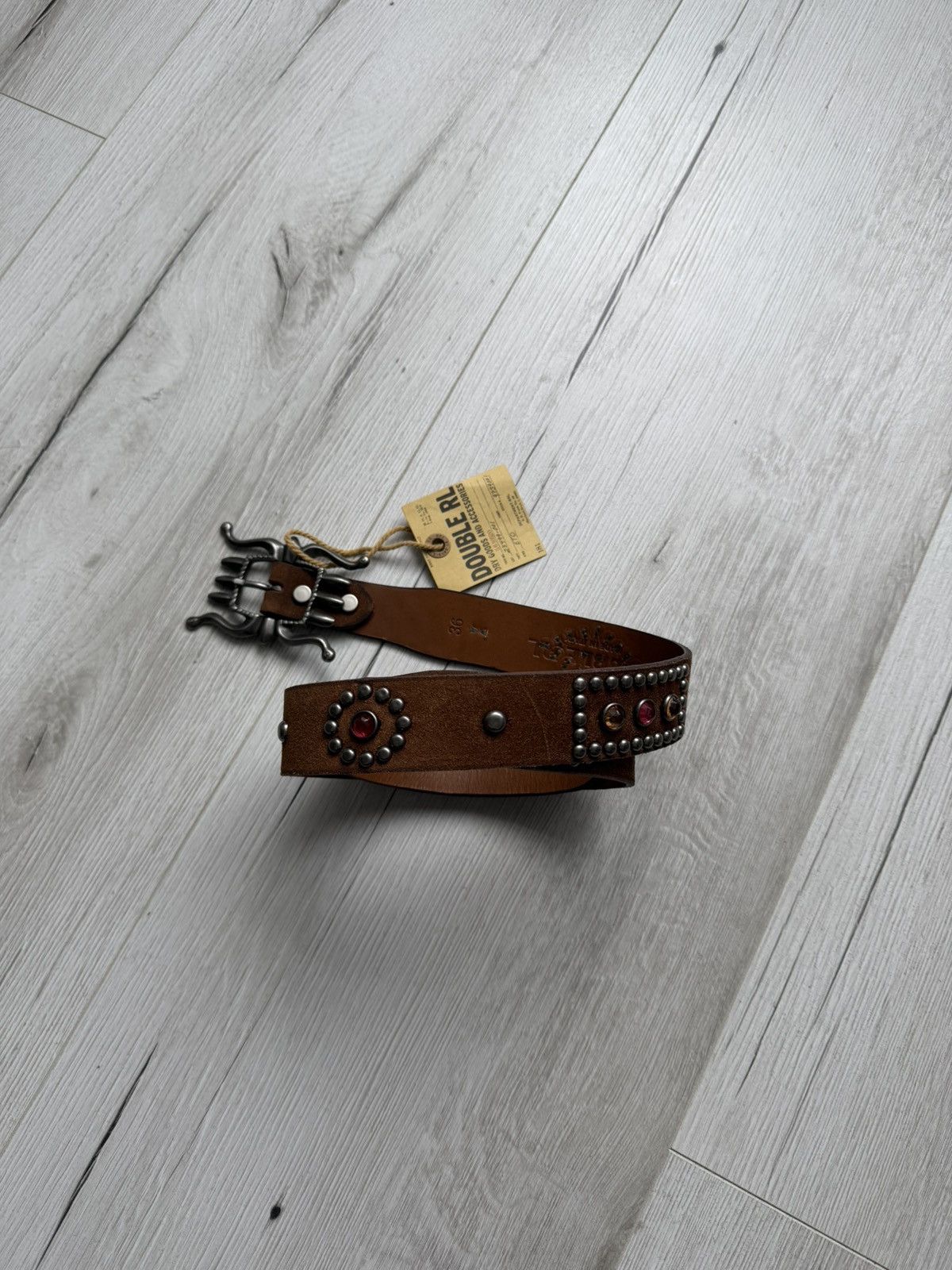 RRL Ralph Lauren RRL Studded Rhinestone Leather Belt Western Buckle ...