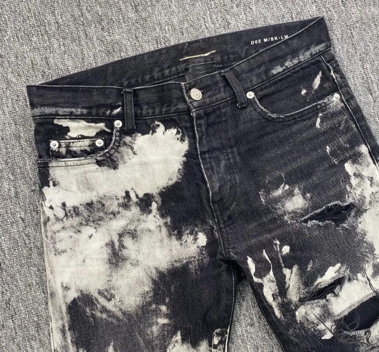 Saint Laurent Paris × Yves Saint Laurent Saint black and white jeans by oil pollution and erosion Size US 30 / EU 46 - 3 Thumbnail
