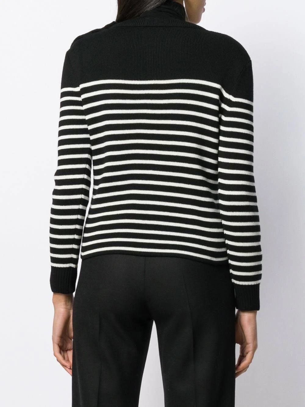 Saint Laurent Paris o1s1wg110924 High-Neck Sweater in Sailor Knit in Black/White Size L / US 10 / IT 46 - 5 Thumbnail