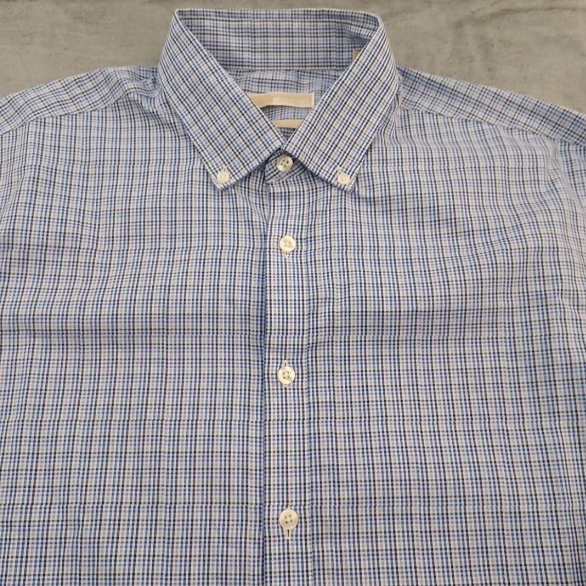 Michael Kors Michael Kors Shirt Mens 17.5 Blue Plaid Long Sleeve Button-Up Cotton Regular Mens Boys? Size US XXL / EU 58 / 5 - 2 Thumbnail