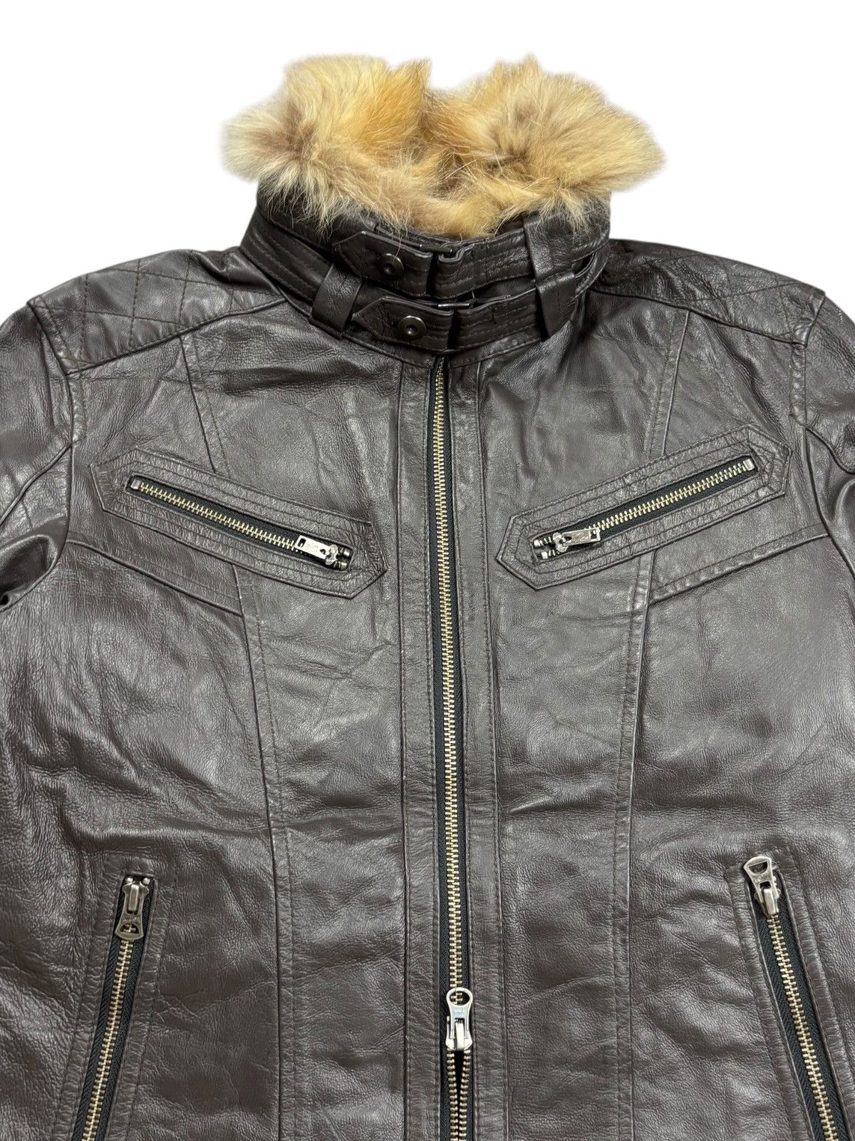 Tornado Mart 2000s Rattle Trap Trim Fur Collar Style Rider Leather Jacket Size US M / EU 48-50 / 2 - 5 Thumbnail