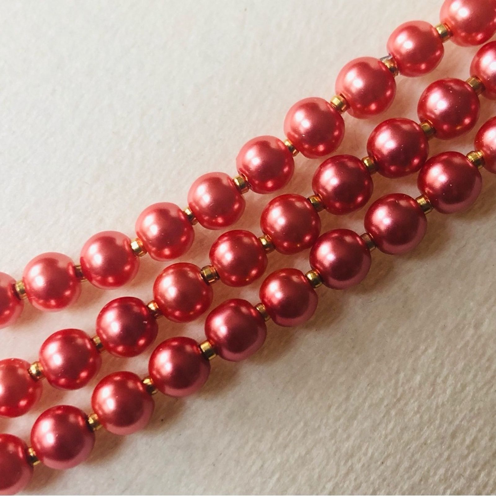 Handmade Handcrafted triple strand rose pearl genuine ruby necklace Size ONE SIZE - 8 Thumbnail