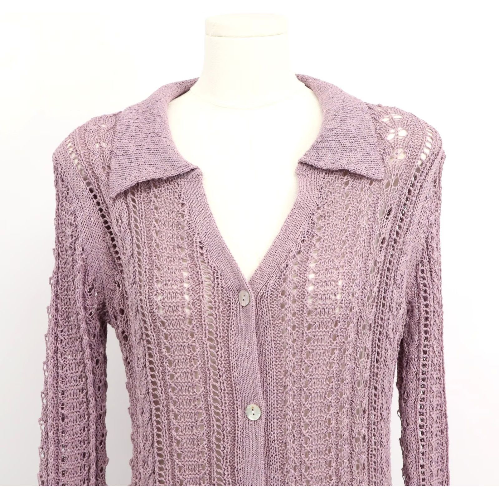 Vintage Sundance Cardigan Women's Duster Open-Knit Lavender Purple Cotton Linen Polyester Rayon V-Neck Button S Garden-Core, Vintage No Size S / US 4 / IT 40 - 6 Thumbnail