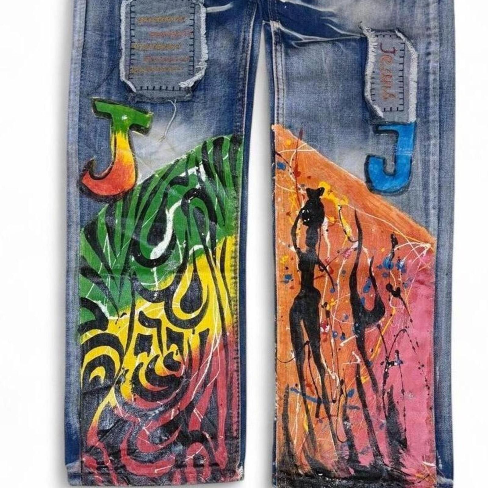True Religion M&D jeans ( MAIDEHAOJIEANS ) hand painted unique denim jeans Size US 33 - 3 Thumbnail