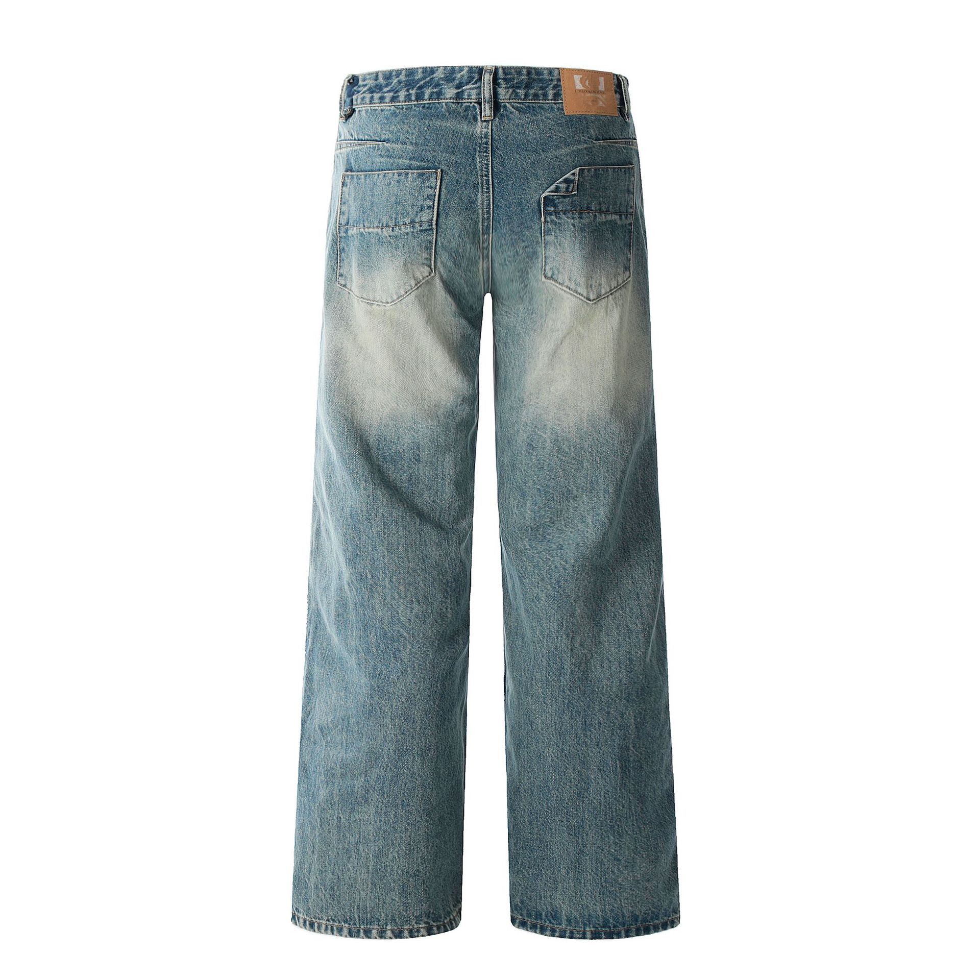 Jean Street retro patchwork straight loose men's washed jeans Size US 32 / EU 48 - 2 Thumbnail